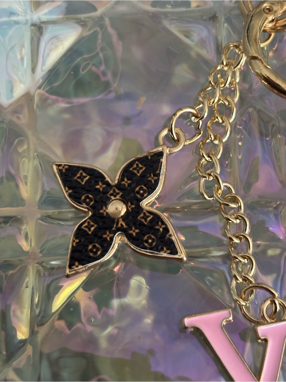 Pink and Gold LV Logo Key Chain/charm - Picture 3 of 6